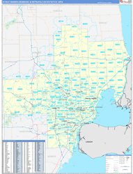Detroit-Warren-Dearborn Metro Area Wall Map Basic Style 2024